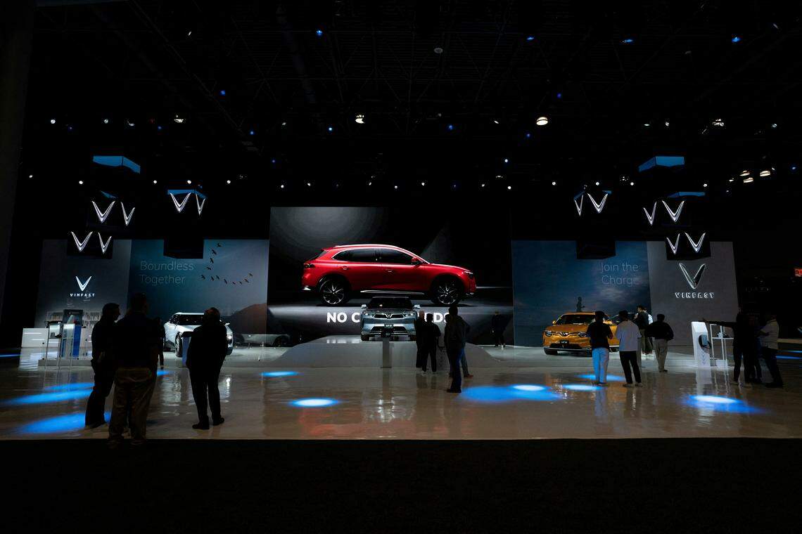 VinFast参加2022年纽约国际车展,设置独立展台。(路透社)